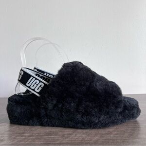 UGG Black Fluffy Slippers